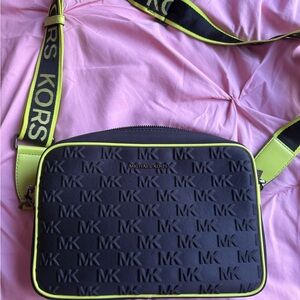 Michael Kors Black and Neon Green Messenger Bag